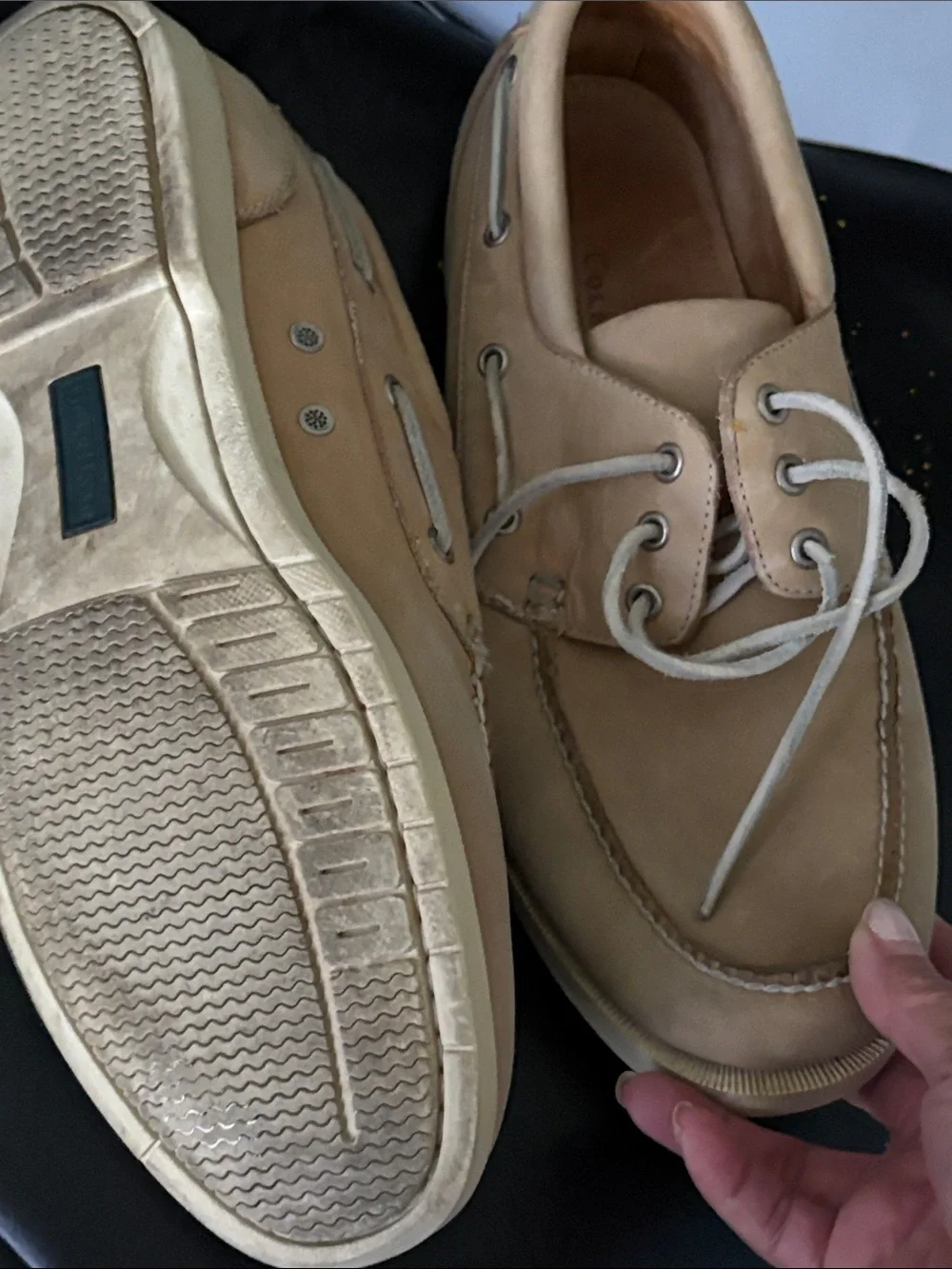 Cole Haan Men's Tan Nubuck Boat Shoes with White Laces